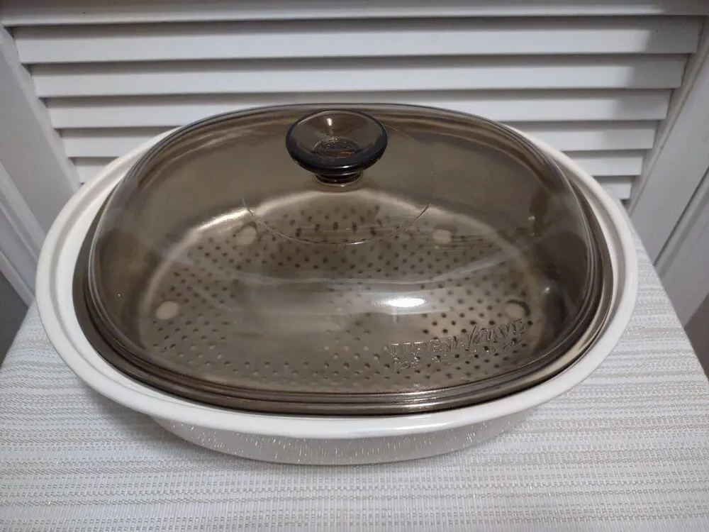 MagnaWave Perfection Microwave Roaster Cooker Pan vintage amber glass lid